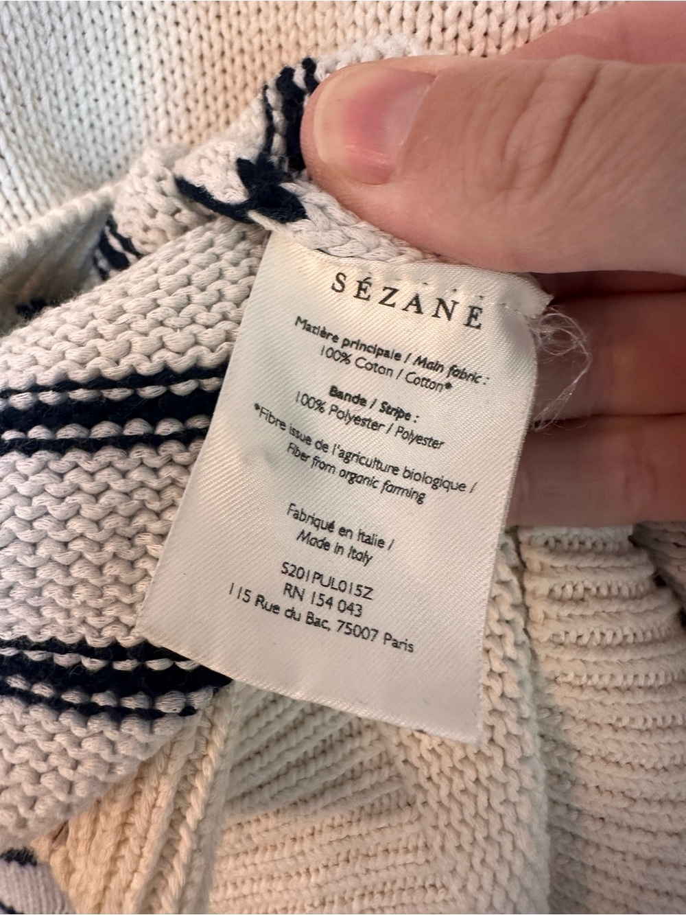 Sezane LÉONTINE JUMPER, Navy/Ecru, Extra Small - Picture 8 of 8